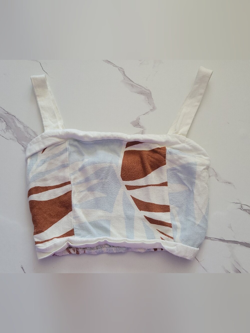 Sienna Sky White Crop Tank with Brown Tribal Print